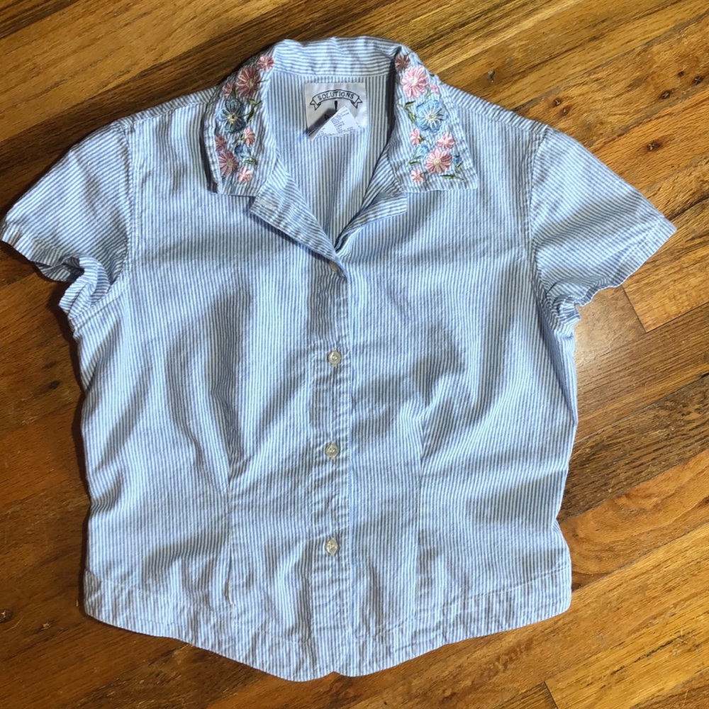 Vintage Floral and Striped Fitted Top Size S